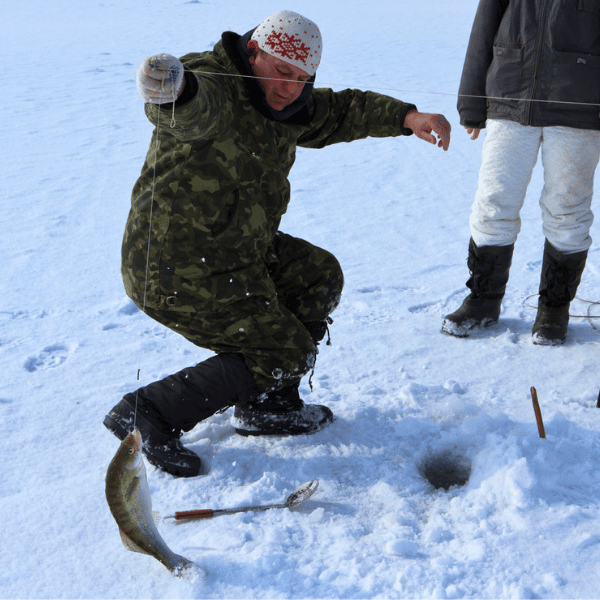 ice fishing with a leader